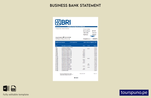 listo para imprimir Plantilla de plantilla de Word y PDF de extracto bancario co
